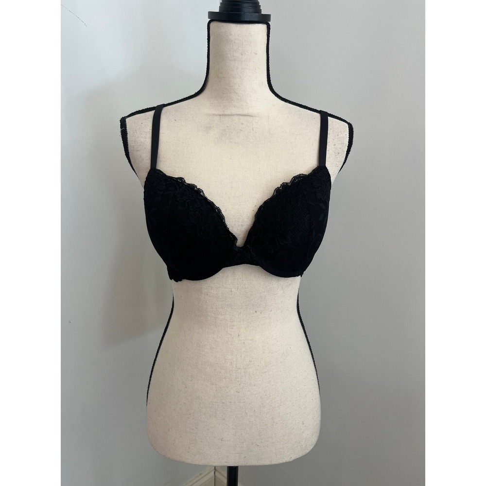 Black Floral Lace Push Up Bra 34C Underwire‎ Bra 34 C Coquette Romantic Everyday